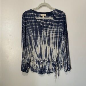 Cloth & Stone Blue Boho Tie-Dye Top with Side Tie Soft Hi / Lo Blouse Top